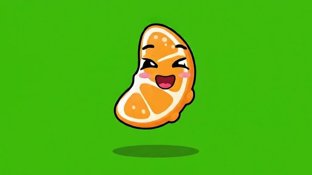 Cute Orange Character Animated with Happy Expression on Green Screen Background