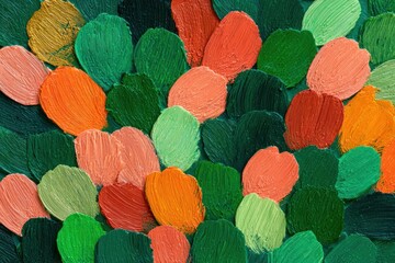 Leaves of different colors are placed closely together, creating a bright and lively scene on a flat surface