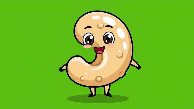 Cute Kawaii Cashew Character Animated Dancing on Green Screen Background Simple Animation