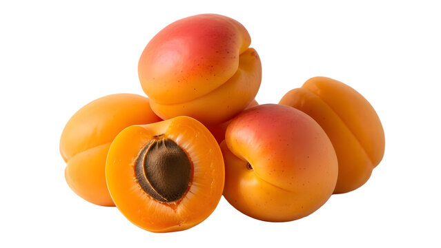 Fresh apricots with one cut open showing pit