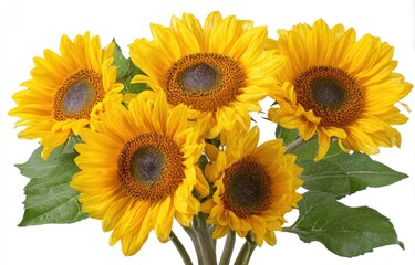 Obraz premium Vibrant sunflowers bouquet isolated on white freshness and botanical beauty