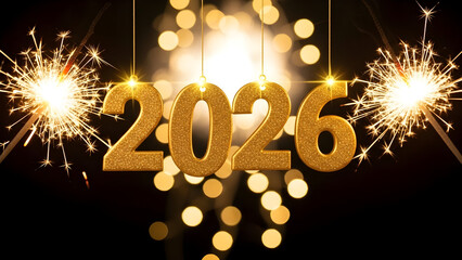 Celebrate the future with sparkling gold 2026 numbers and bright lights