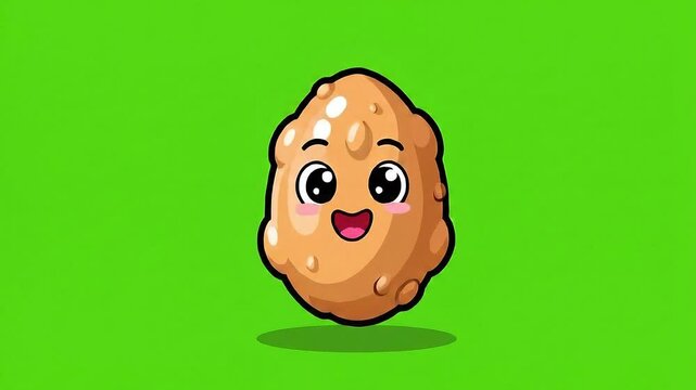 Cute Kawaii Potato Character Animated Floating Happy Smile Green Screen Background