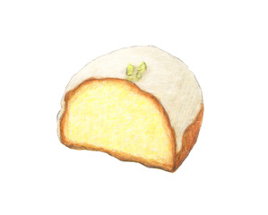 レモンケーキ半分　水彩色鉛筆イラスト