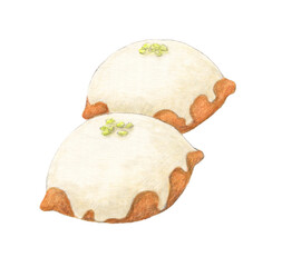 レモンケーキ2個　水彩色鉛筆イラスト