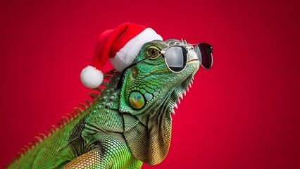 Cool iguana celebrating christmas