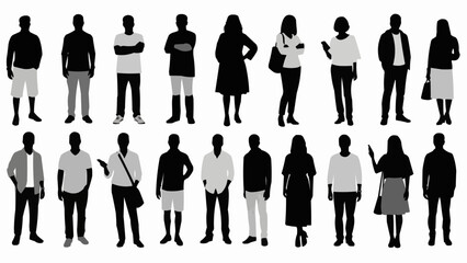 Diverse Group of People Silhouettes Standing in Two Rows.
