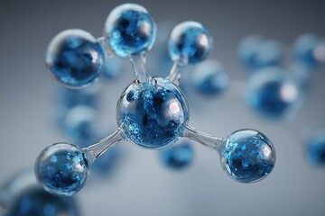 Bright blue molecular model showcasing intricate atomic structure and bonding patterns in a scientific context