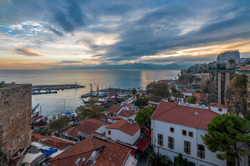 Ships in the old harbour in Antalya (Kaleici), Turkey. Old town of Antalya is a popular Tourist destination in Turkey.