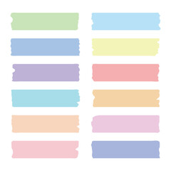 Decorative sticky paper tape collection in pastel colors and torn edges. Decorative scrapbook scotch strip. Torn paper