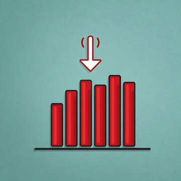 Red Bar Graph Showing Decline With Downward Arrow chart decrease