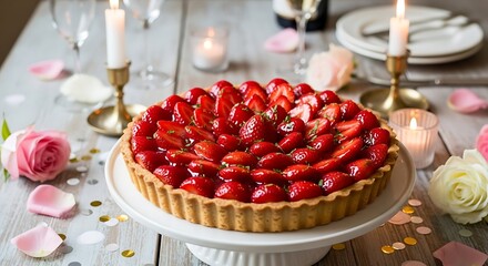 Strawberry tart on elegant table setting