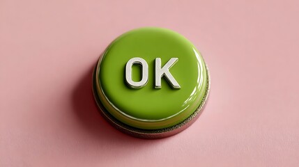 Round Green Button with Silver Letters Spelling OK approval agreement