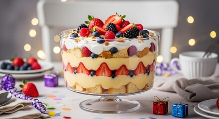 Festive berry trifle dessert