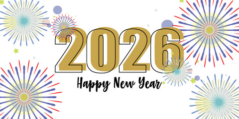 Elegant Gold and Black Happy New Year 2026 Text &ndash; Minimalist Festive Illustration