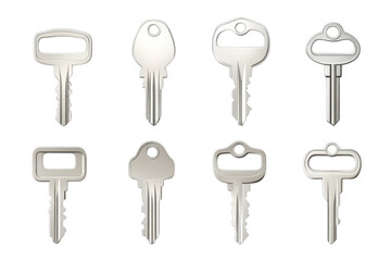 Set of metal keys isolated on transparent background