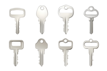 Set of metal keys isolated on transparent background