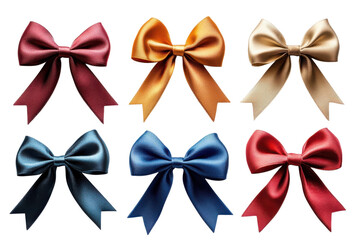 Colorful set of ribbon bows isolated on transparent background