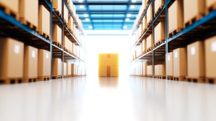 Expansive warehouse interior with extensive shelving units organized storage solutions and spacious industrial facility layout.