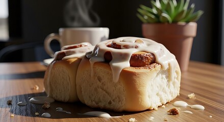 Delicious cinnamon roll with coffee