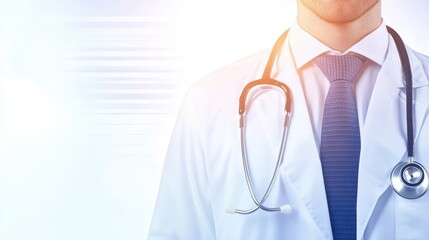 Distinguished male doctor in pristine white coat and stylish tie radiating expertise and unwavering trust in medical environment.