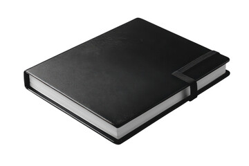 Elegant black notebook isolated on transparent background