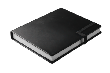 Elegant black notebook isolated on transparent background