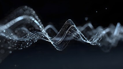 graphic photo showing transition from analog radio waves to digital signal lines clean modern motion design, smooth morphing shapes overlays