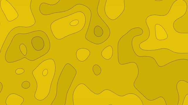 Abstract Yellow Topographic Map Background with Minimalist Black Contour Lines and Fluid Organic Shapes