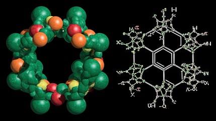 Highly Detailed Molecular Structure Visualization with Colorful Atoms and Chemical Formula Representation