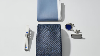 Stylish blue patterned tie accessories with copy space