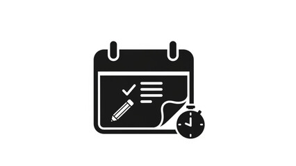A black calendar icon with a pencil and clock beside it indicating scheduling or planning