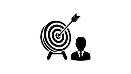A businessman hitting the target with an arrow representing a successful business strategy