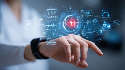 Futuristic Health Monitoring Technology with Digital Interfaces and Heartbeat Visualization for Medical Applications