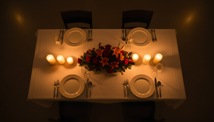 Romantic Dinner Setting with Candles and Flowers, Perfect for Anniversaries, Valentine's Day, and Special Celebrations