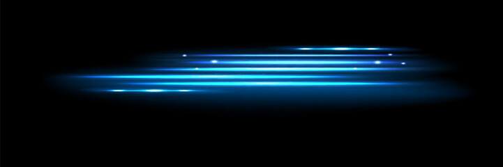 Glowing horizontal blue light line with radiant shine and beam effect. Futuristic flare, and neon glow.