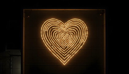 Glowing Heart Made of Golden Lights Shining Brightly on a Dark Night Background