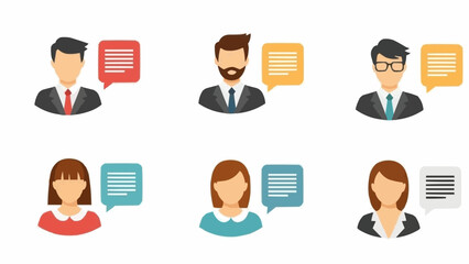 Diverse people communicating with speech bubbles icons.