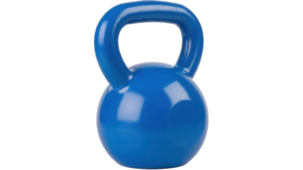 Isolated blue kettlebell for fitness exercise, gym equipment, and sports training