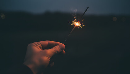 Sparkling Moment of Magic and Hope Held in Hand Against a Dark Evening Sky