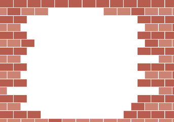 崩れた赤いレンガの壁のフレーム 背景素材 コピースペース