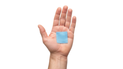 Isolated hand with blue square fabric, hand open with fingers raised, human anatomy, healthcare
