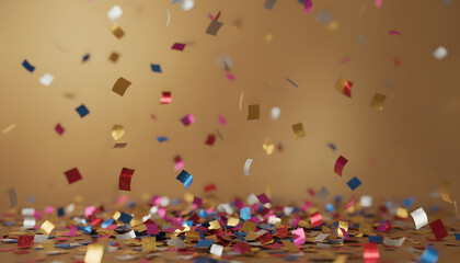 Sparkling Festive Confetti Falling Against a Warm Golden Background, Capturing the Joyful Spirit of Celebration, Birthdays, and Special Occasions.