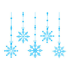 Simple snowflake icon set for Christmas and Happy New Year decor, winter holiday decoration.