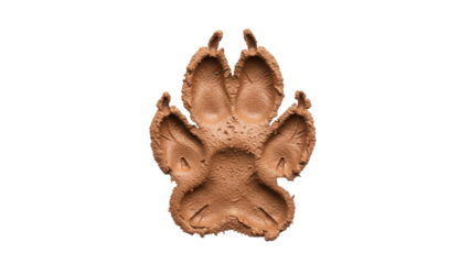 Isolated clay animal footprint for pet care concept, isolated on solid backdrop, no background
