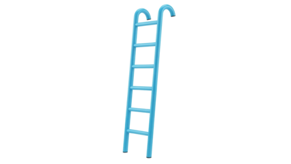 Isolated turquoise swimming pool ladder, safety equipment for accessing swimming pool water
