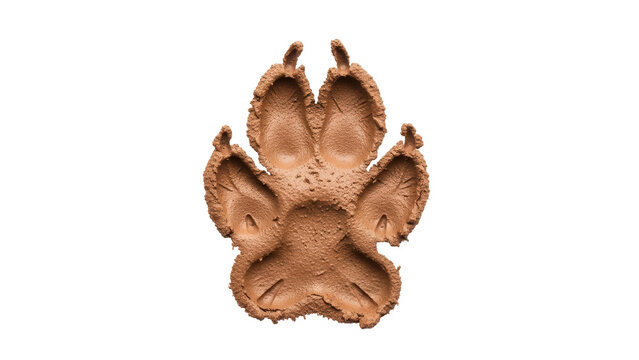 Isolated clay animal footprint for pet care concept, isolated on solid backdrop, no background