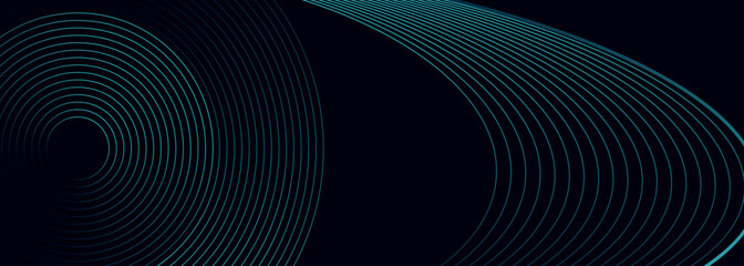 Dark blue abstract background with glowing circle and curved lines decoration. Modern and futuristic geometric line art design for banner, promotion and website. VOL. 5