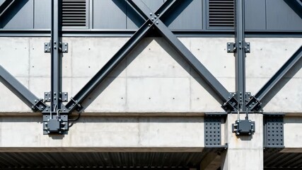 Medium shot of an engineered building featuring a combination of bracing and damping elements focused on maximizing earthquake energy dissipation and structural safety