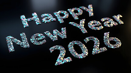Glistening Diamond Text Happy New Year 2026 on Dark Background